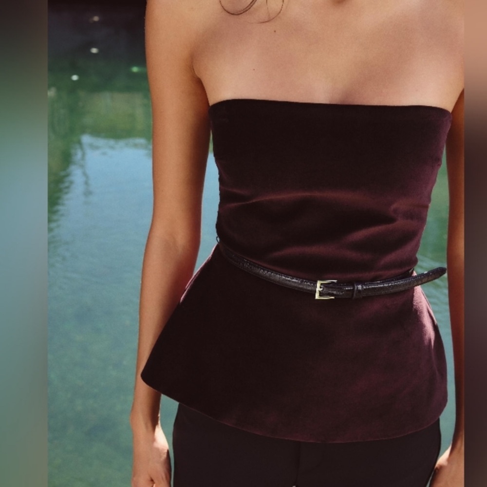 Zara strapless velvet burgundy peplum top